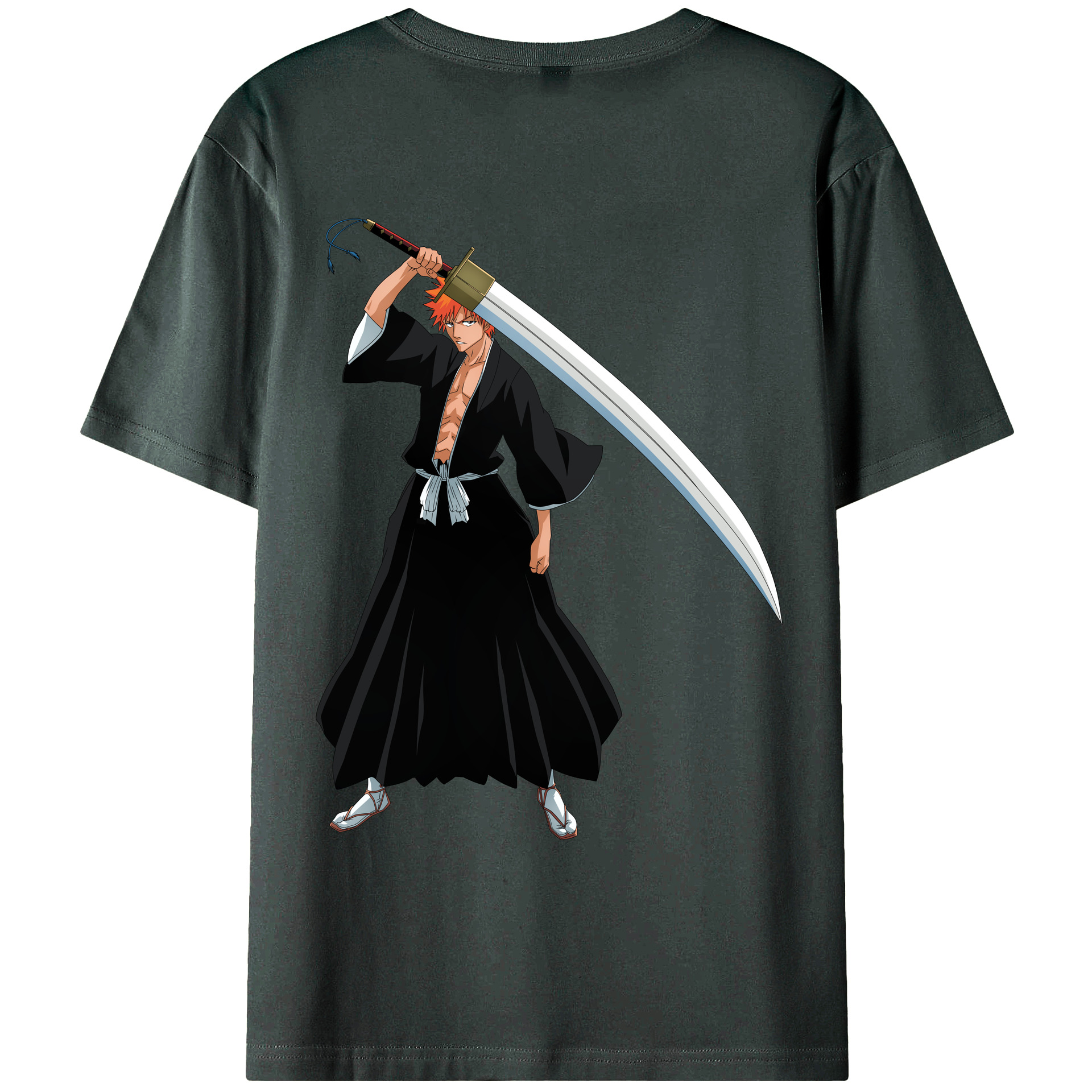 （画像用） ブリーチ 黒崎一護（くろさき いちご）BLEACH Kurosaki Ichigo 綿100％ メンズ半袖Tシャツ（バックプリント） 通気性